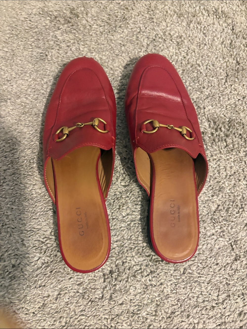 Gucci Red Leather Horsebit Slip-On Mules